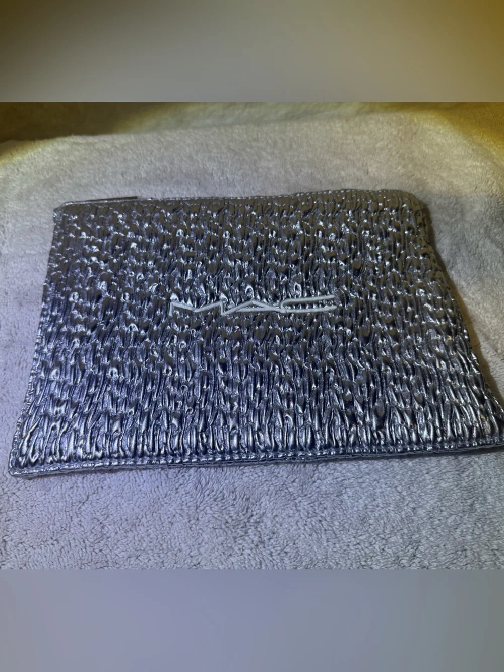 MAC Cosmetics Silver Textured Toiletry Pouch Bag